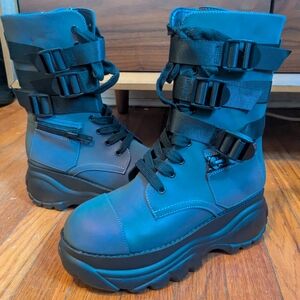 Dolls Kill Blue and Black Combat Boots